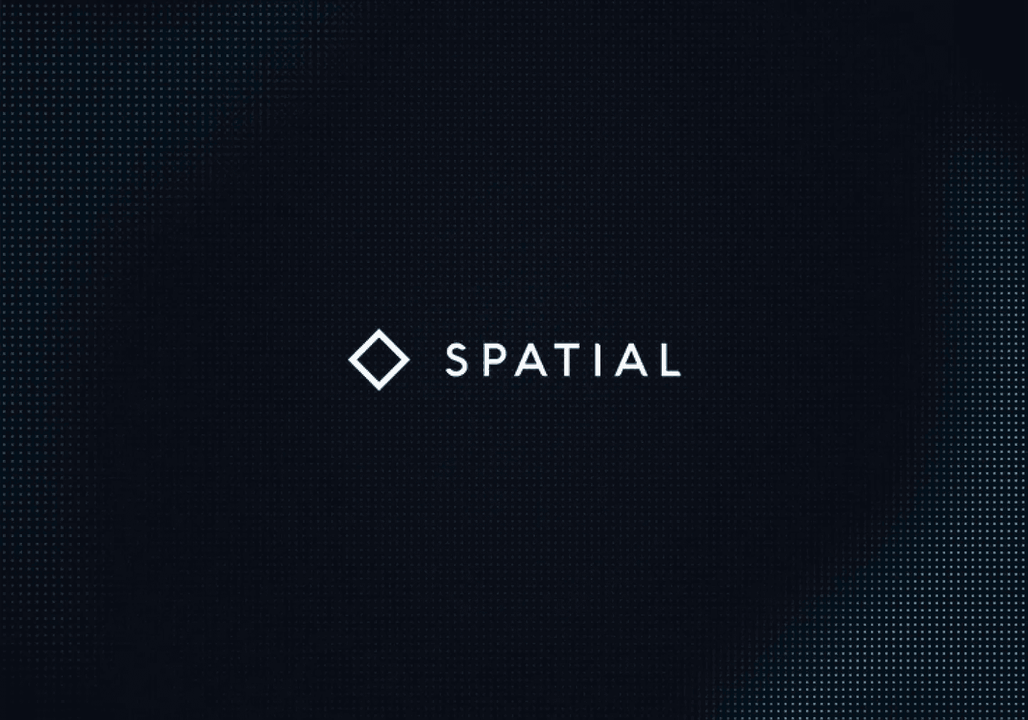 The Spatial wordmark and diamond symbol on a dark background with a fine dot pattern