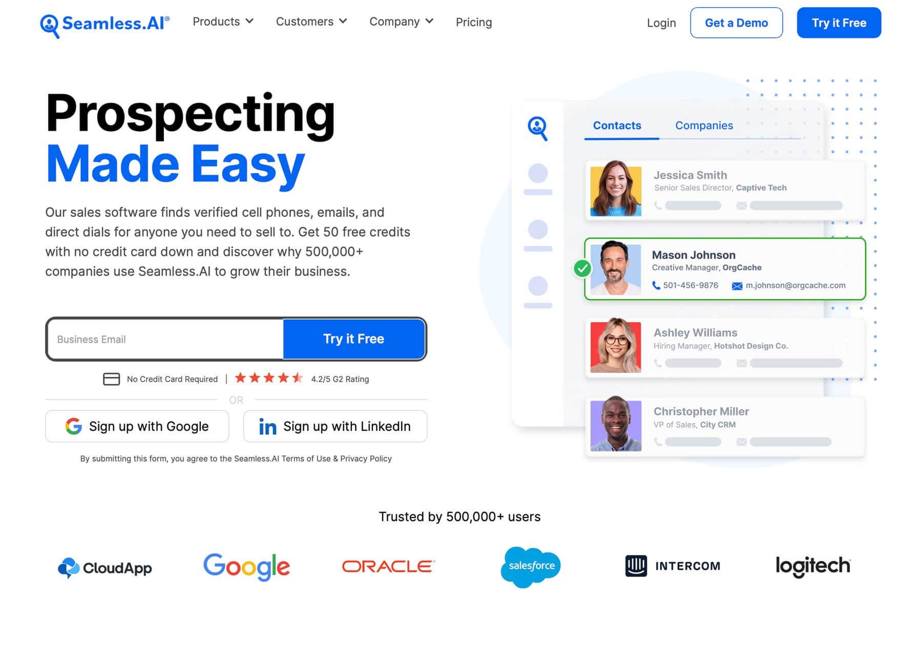 Old design: Seamless.AI homepage hero, before and after the redesign