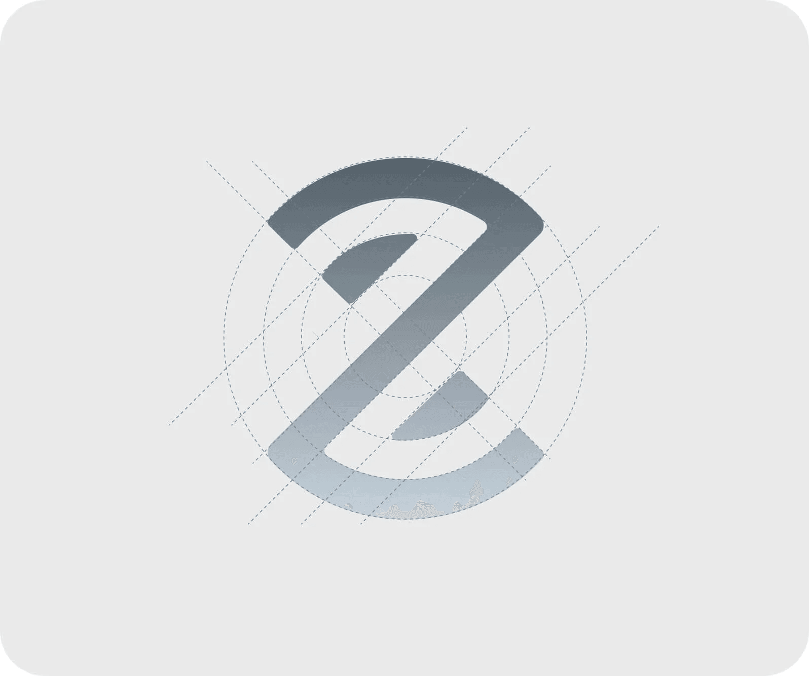 Construction of the Zave.it Z logo: arcs and diagonal guides on a grey background