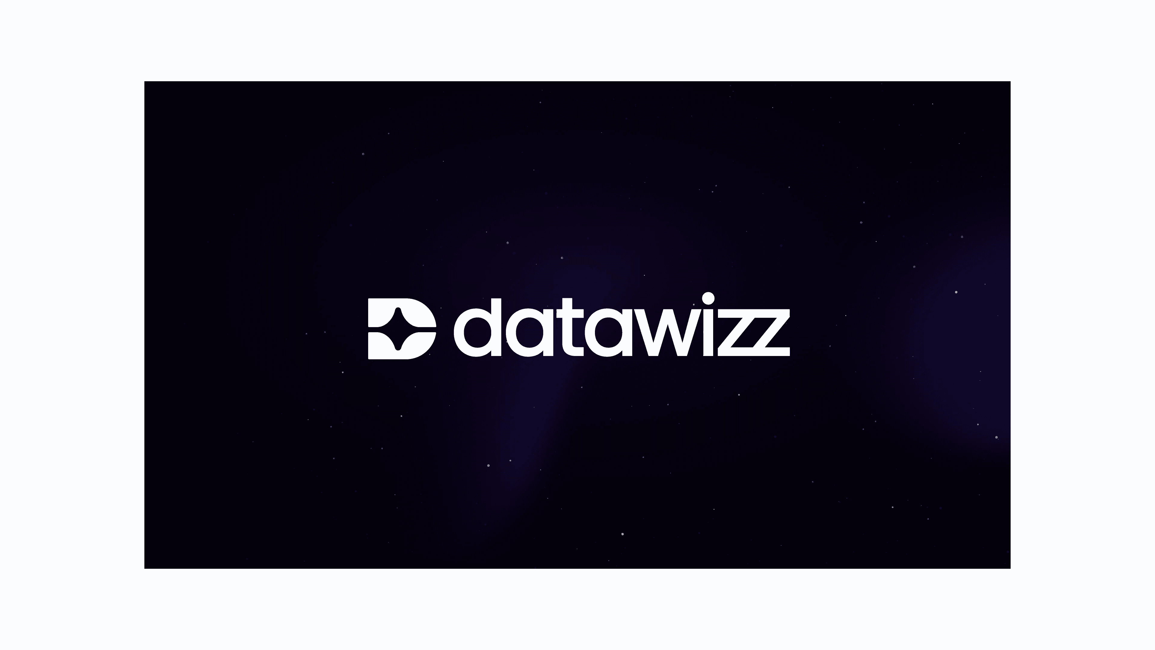 The final Datawizz logo: a D with a spark cut out of it beside the datawizz wordmark, on a dark starry background