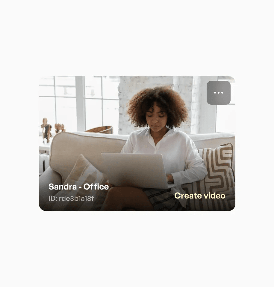 Avatar card: Sandra - Office, with Create video