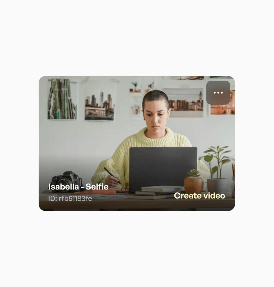 Avatar card: Isabella - Selfie, with Create video
