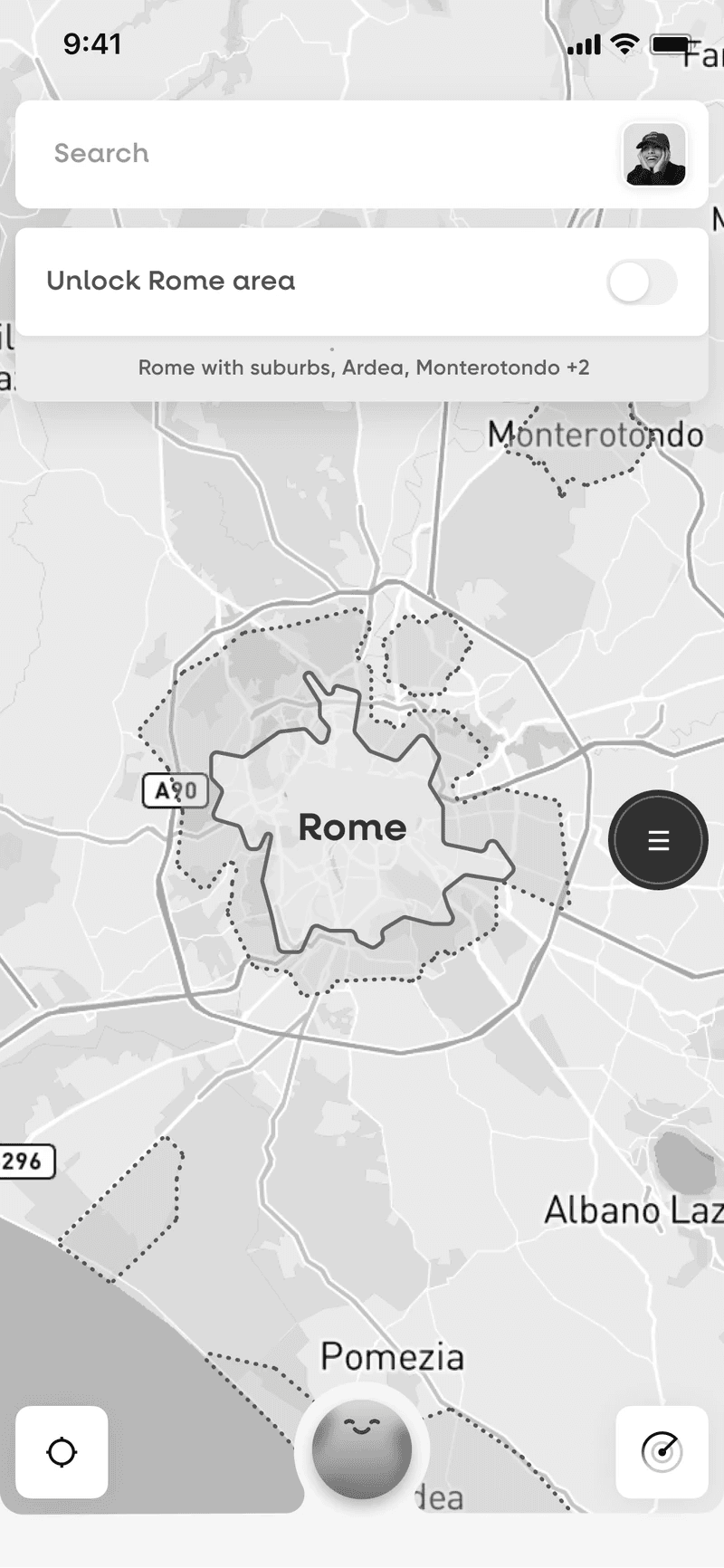 Grey wireframe of the Hint map: unlocking the Rome area