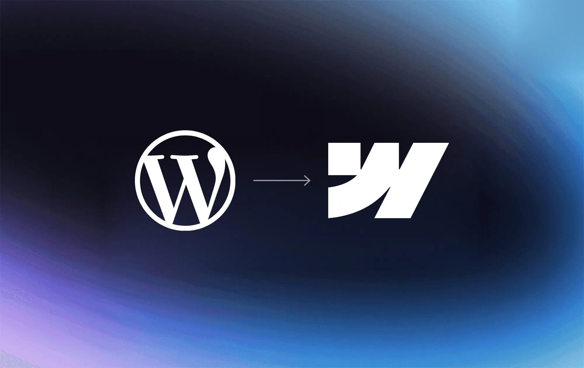 The WordPress logo with an arrow pointing to the Webflow logo