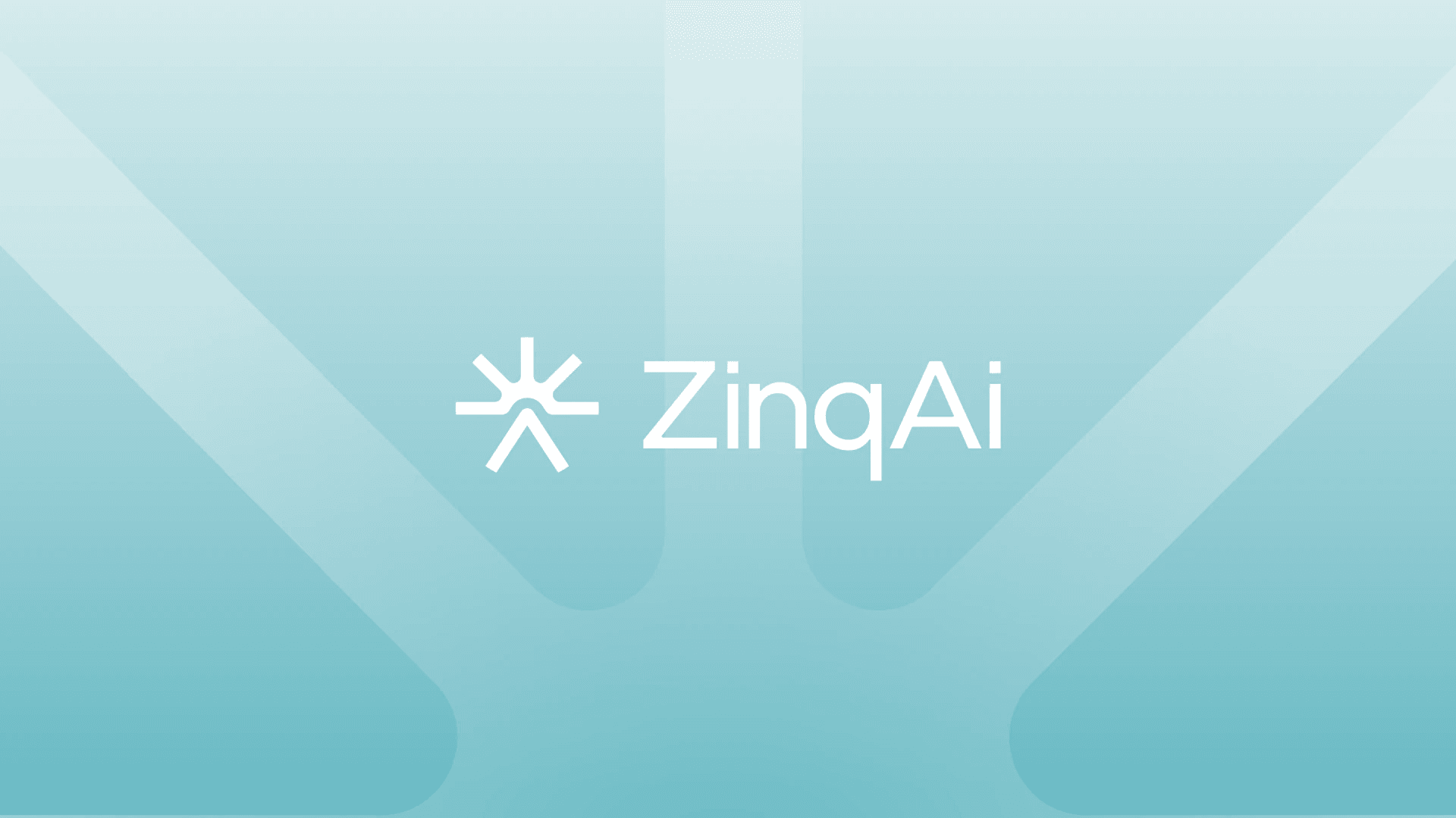 Brand exploration A: an asterisk mark and the wordmark ZinqAi in white on a teal gradient