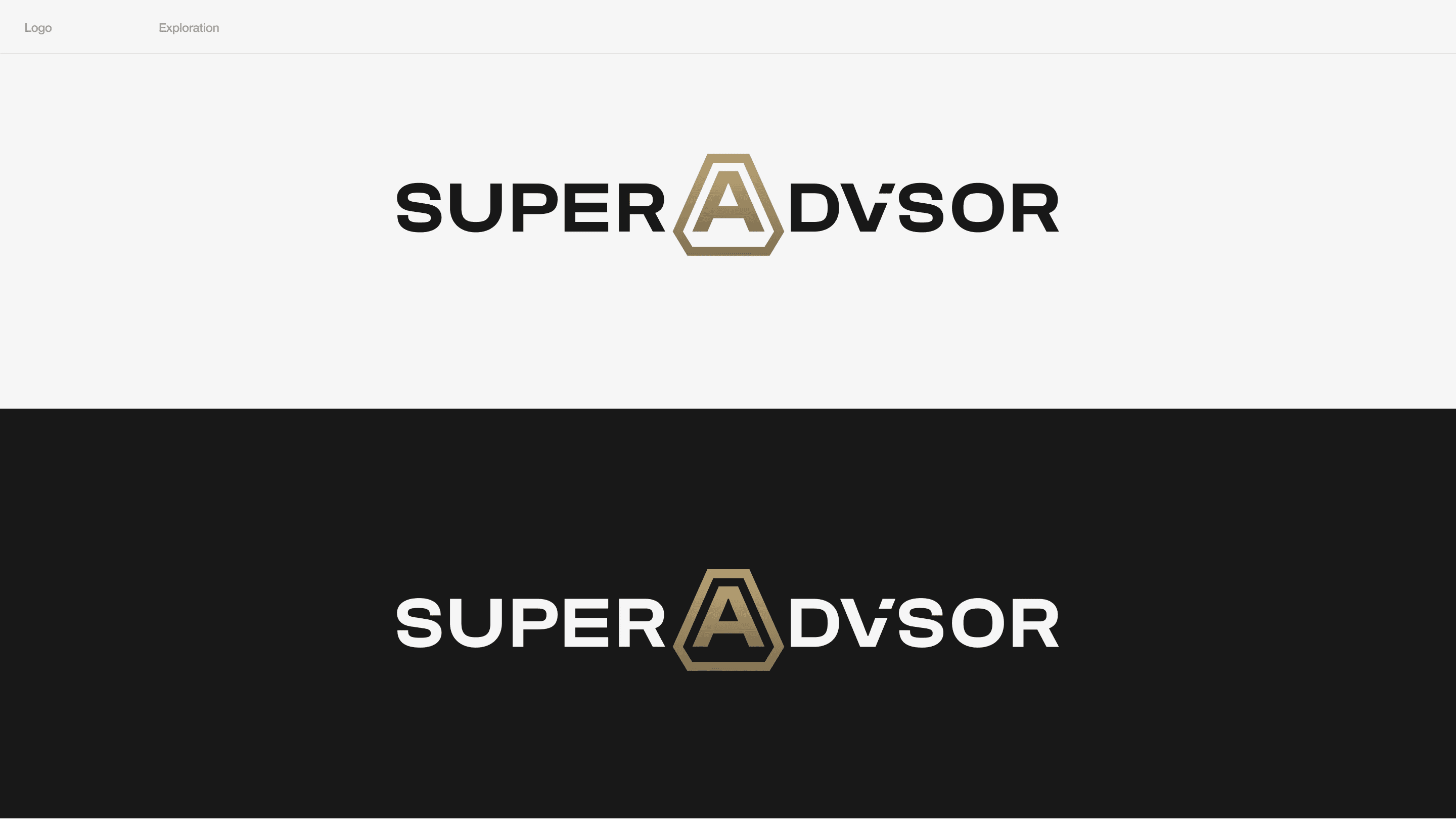 Logo exploration V1, B: a bolder outlined A, with the I of Advisor cut to an accent, on light and on dark