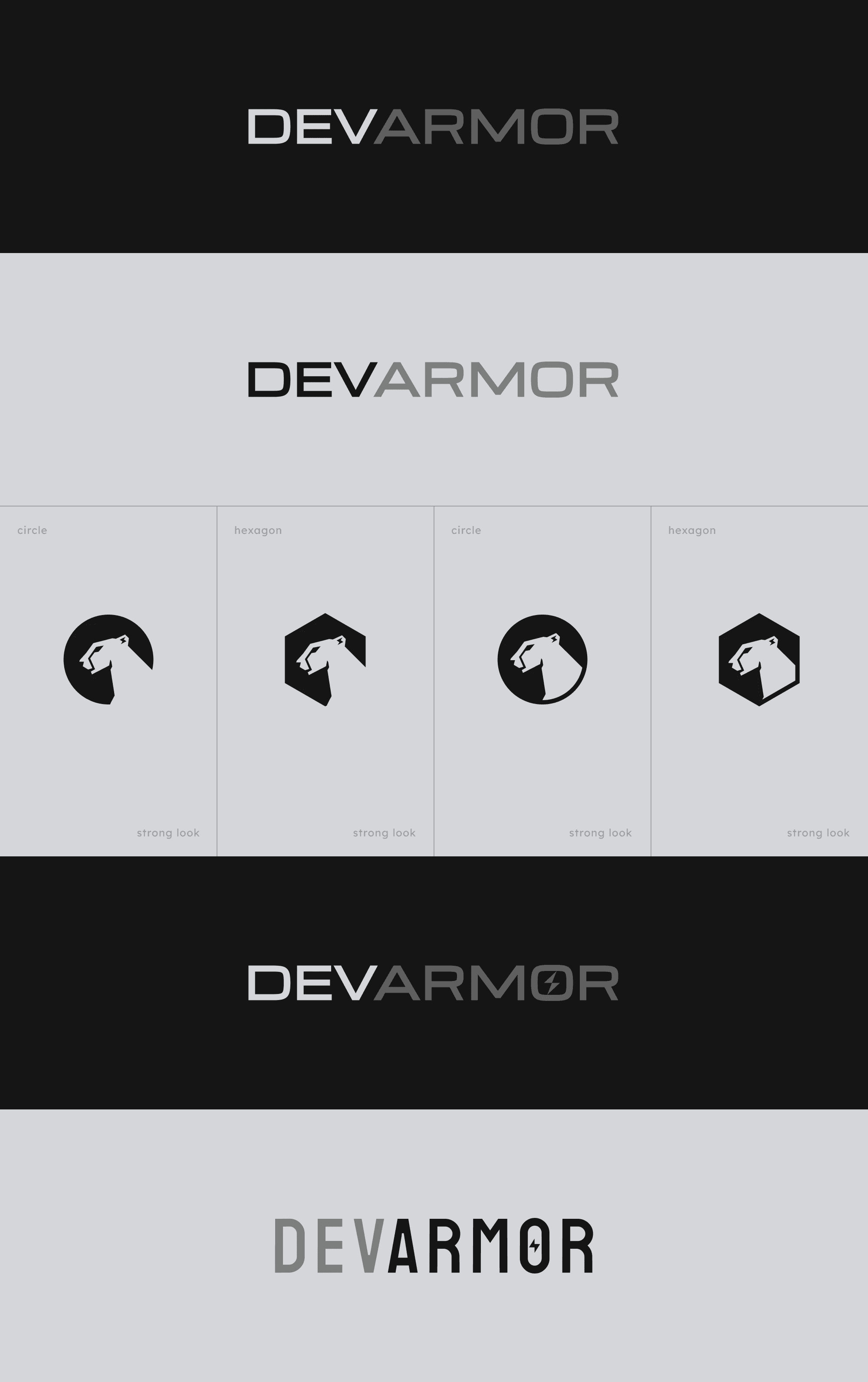 Logo round 3 studies: the wordmark with a lightning bolt in the O, on light and dark