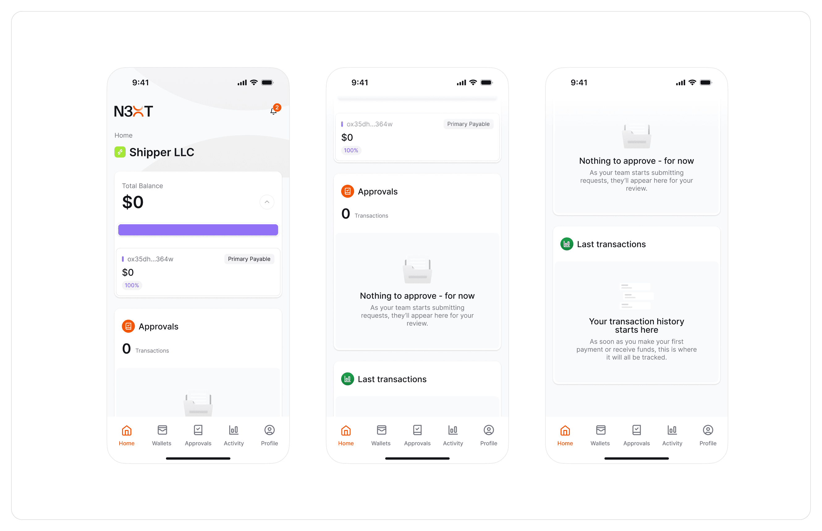 N3XT mobile approval screens