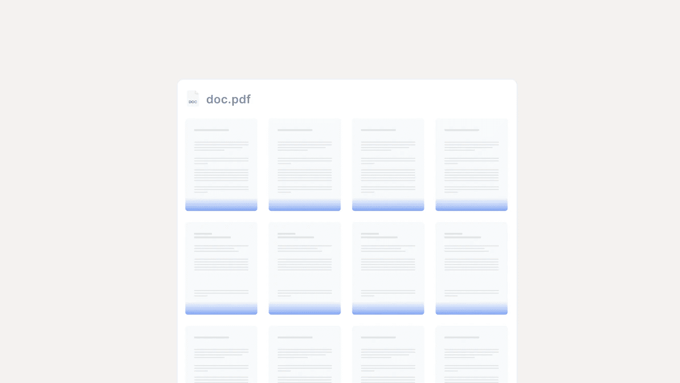 Search animation frame: a document split into a grid of extracted sections